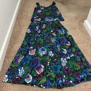 John Meyer Floral Maxi Skirt And Tank Top Size 12 Vintage